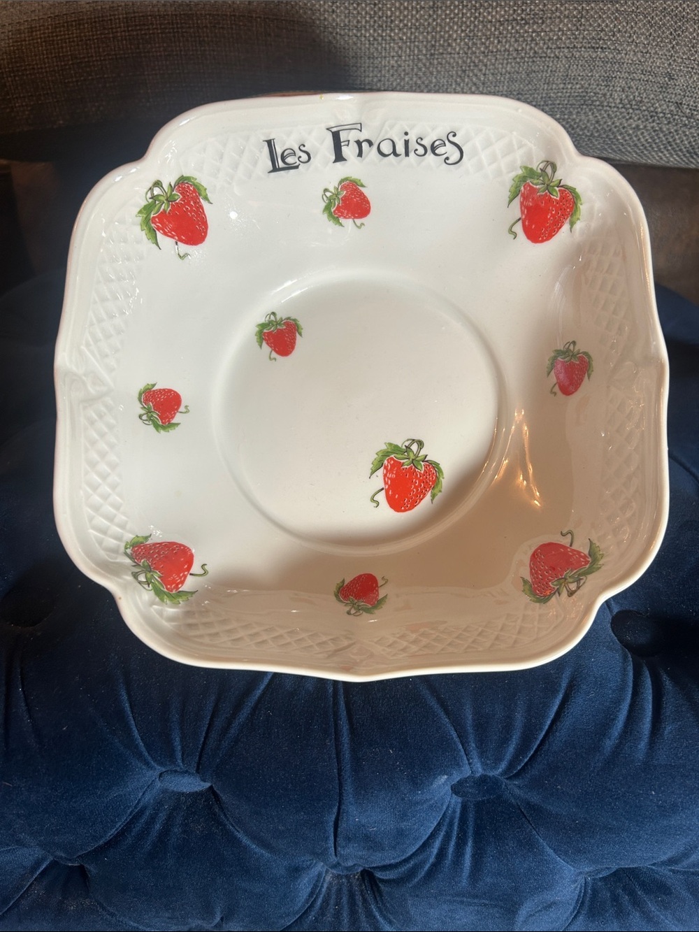 Designer/Creator stamped 9”x9”x3.5” Serving Bowl by PERRY HAUTE PORCELAIN